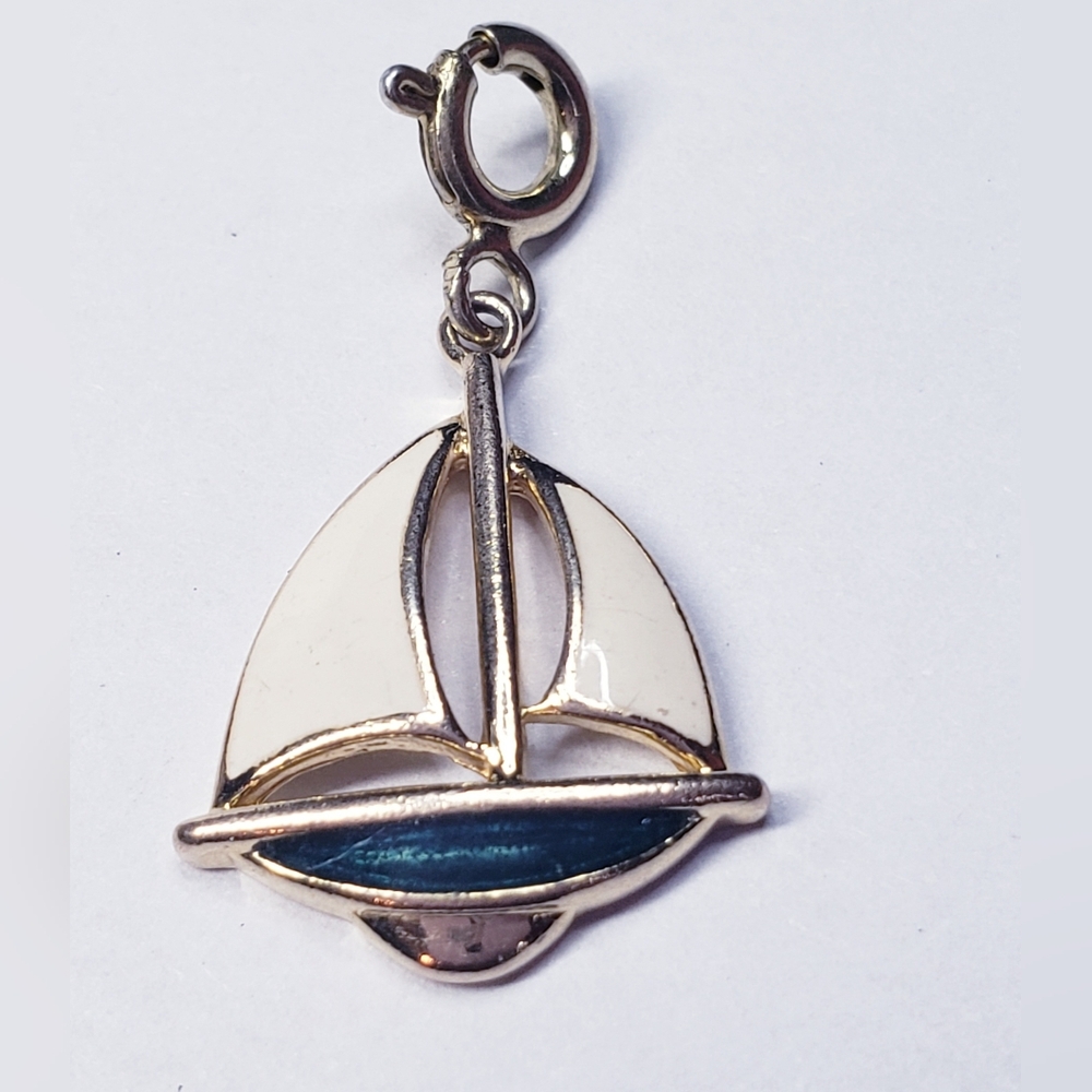 Gold Vermail /Sterling Silver Enamel Sailboat Charm.